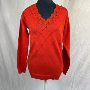 Women's Colleen Lopez Burnt Orange V Neck Sweater , NWOT, Size XS
